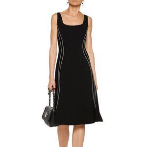 Altuzarra Sophia Black Crepe Satin-Trim Fluted-Hem Midi Dress